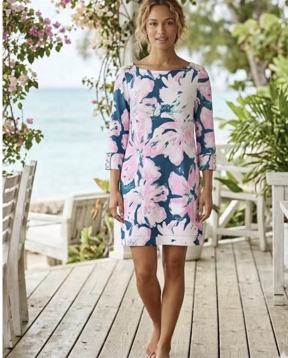 Lilly Pulitzer Sophia Dress Pink Blue Floral Women's Size Large L